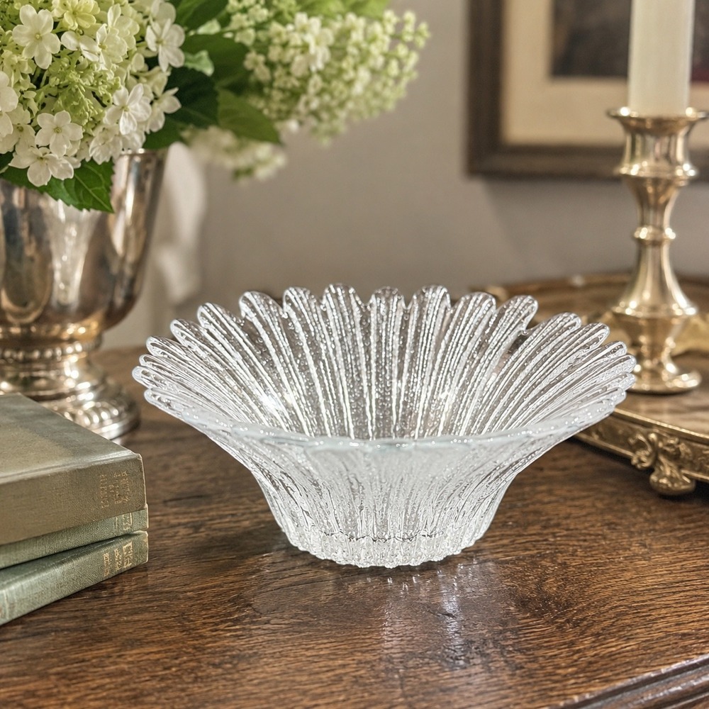Blenko 847S Clear Daisy Bowl 26 Petal 7" Diameter Vintage 1970's